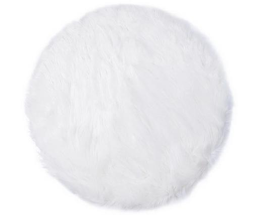 White Plush Faux Fur Round Mat