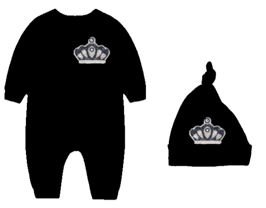 Royal Black Crown Romper and Knotted Hat Set
