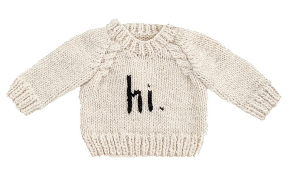 "Hi" Crew Neck Knit Sweater